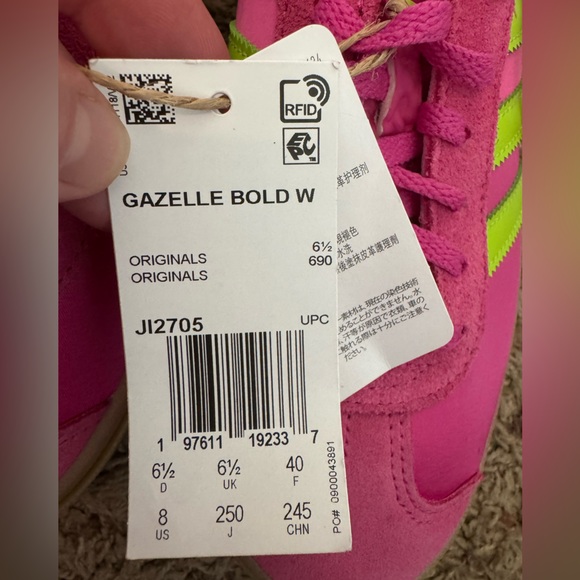 NWT Addias Gazelle Bold Pink and Lime Green Accents Women’s size 8 - Picture 9 of 16